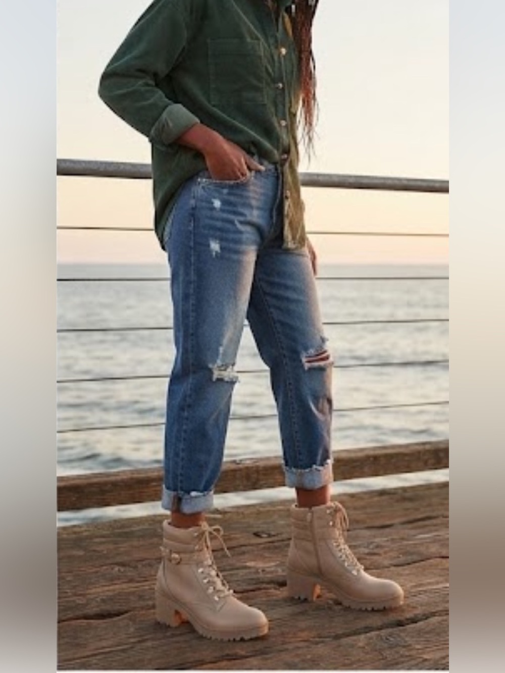 Brand New Taupe Zipper Chunky Heel Boots
